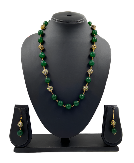 Traditional Semi Precious Green Jade Single Strand Beads Necklace Beads Jewellery