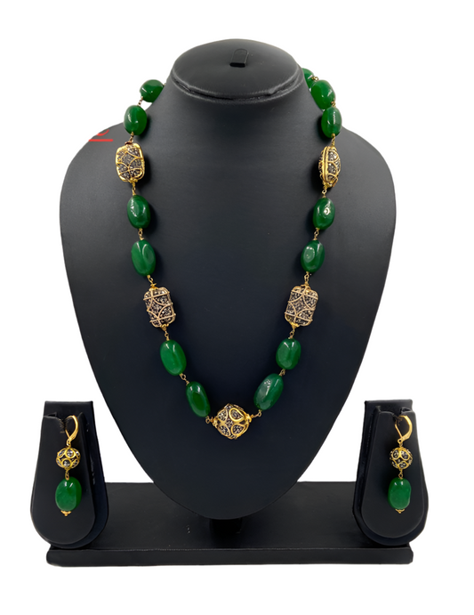 Designer Semi Precious Green Color Jade Beads Necklace For Woman Beads Jewellery
