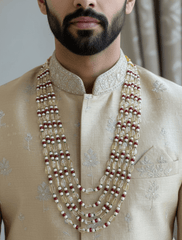 Elegant Semi Precious Long Layered Natural Gemstone Yellow Citrine Beaded Necklace - Unisex Festive and Wedding Wear Beaded Jewelry for Men