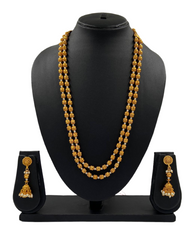 Traditional Gold Toned Double Layered Golden Beads Matar Mala Pearls Necklace For Woman