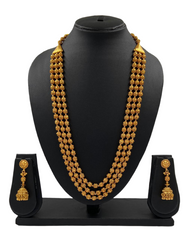 Traditional Gold Toned Triple Layered Golden Beads Matar Mala Necklace For Woman