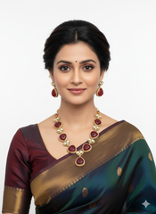 Elegant Multi Color Stones Kundan Necklace Set - Indo Western Necklace Set For Women