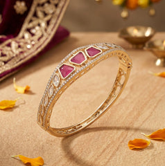 Gold Plated Elegant Sleek studded Kundan and ruby stone Bracelet For Women | Ethnic & Traditional Wear delicate bracelets 