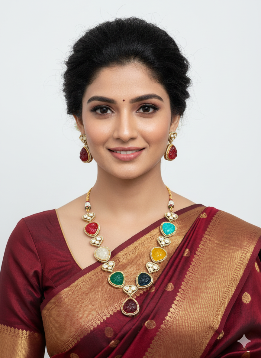 Elegant Multi Color Stones Kundan Necklace Set - Indo Western Necklace Set For Women