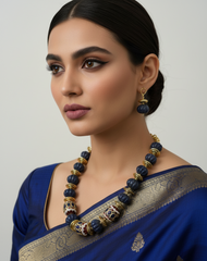 Semi-Precious Blue Jade Stone Watermelon Shaped Beaded Necklace Set For Women