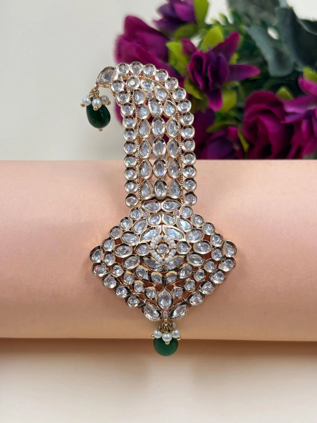 Green Designer Kundan Polki Kalangi for Groom | Royal Safa Kalangi for Safa