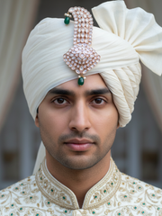 Green Designer Kundan Polki Kalangi for Groom | Royal Safa Kalangi for Wedding