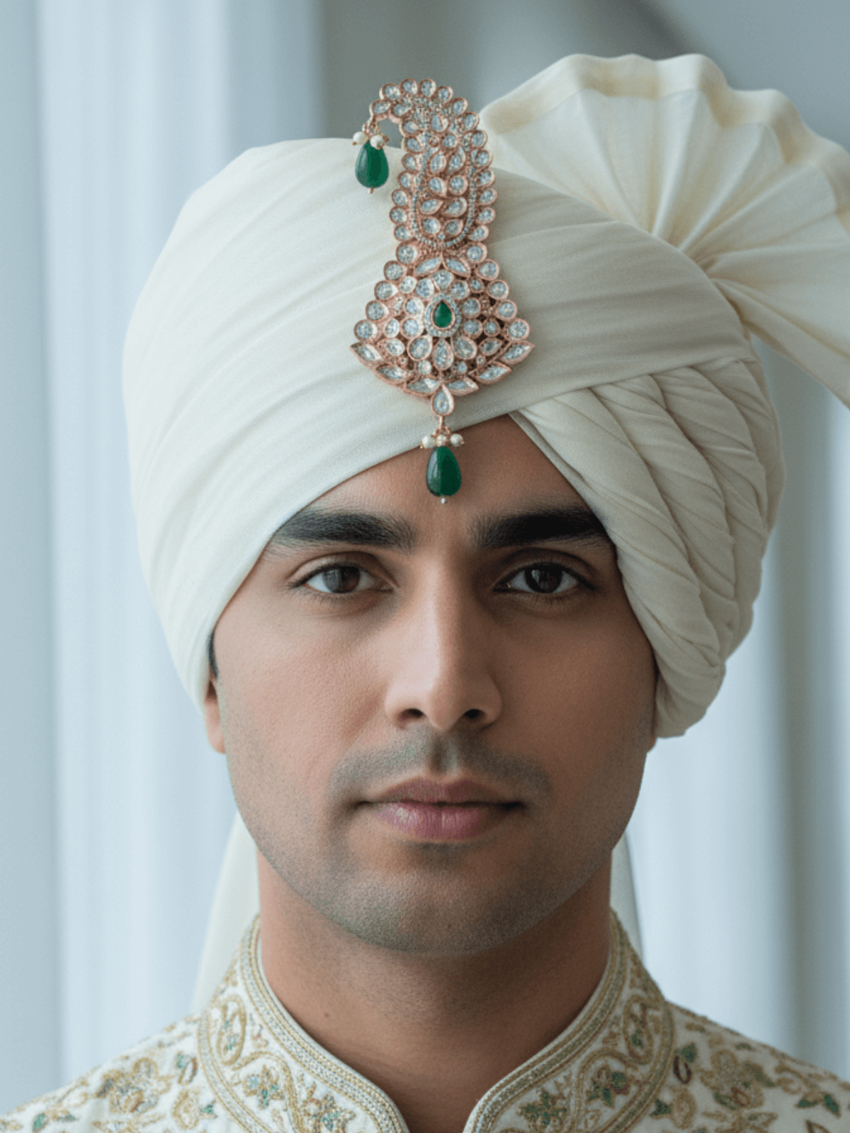 Green Handcrafted Kundan Polki Kalangi for Groom | Elegant Wedding Safa Ornament