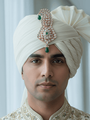 Green Handcrafted Kundan Polki Kalangi for Groom | Elegant Wedding Safa Ornament