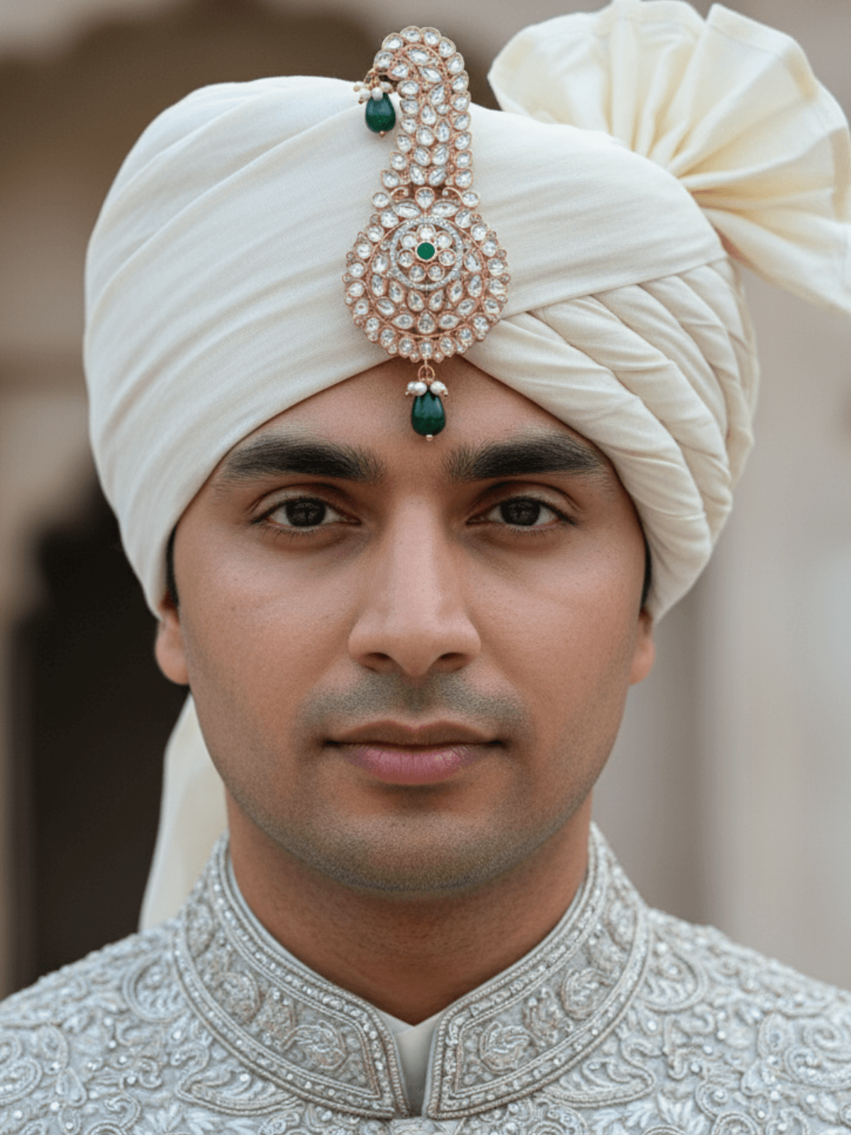 Green Royal Kundan Polki Kalangi for Groom | Traditional Wedding Safa Brooch