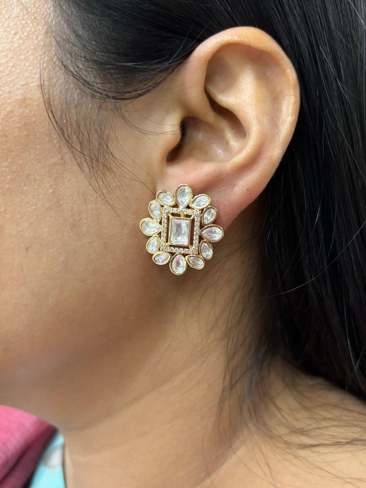 Artificial Golden Stone Studded Set of 24 Stud Earrings – Aasan Kharidari