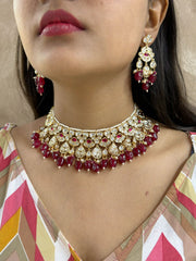  Designer Kundan Polki red Choker Set For Weddings 