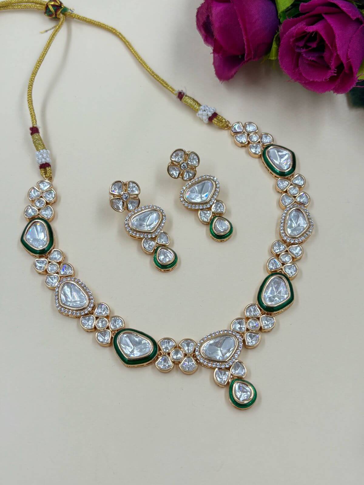 Saania Modern Polki Jewellery Necklace Set | Party Wear Jewellery