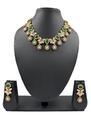 Designer Green Kundan Polki Party Wear Necklace Set By Gehna Shop