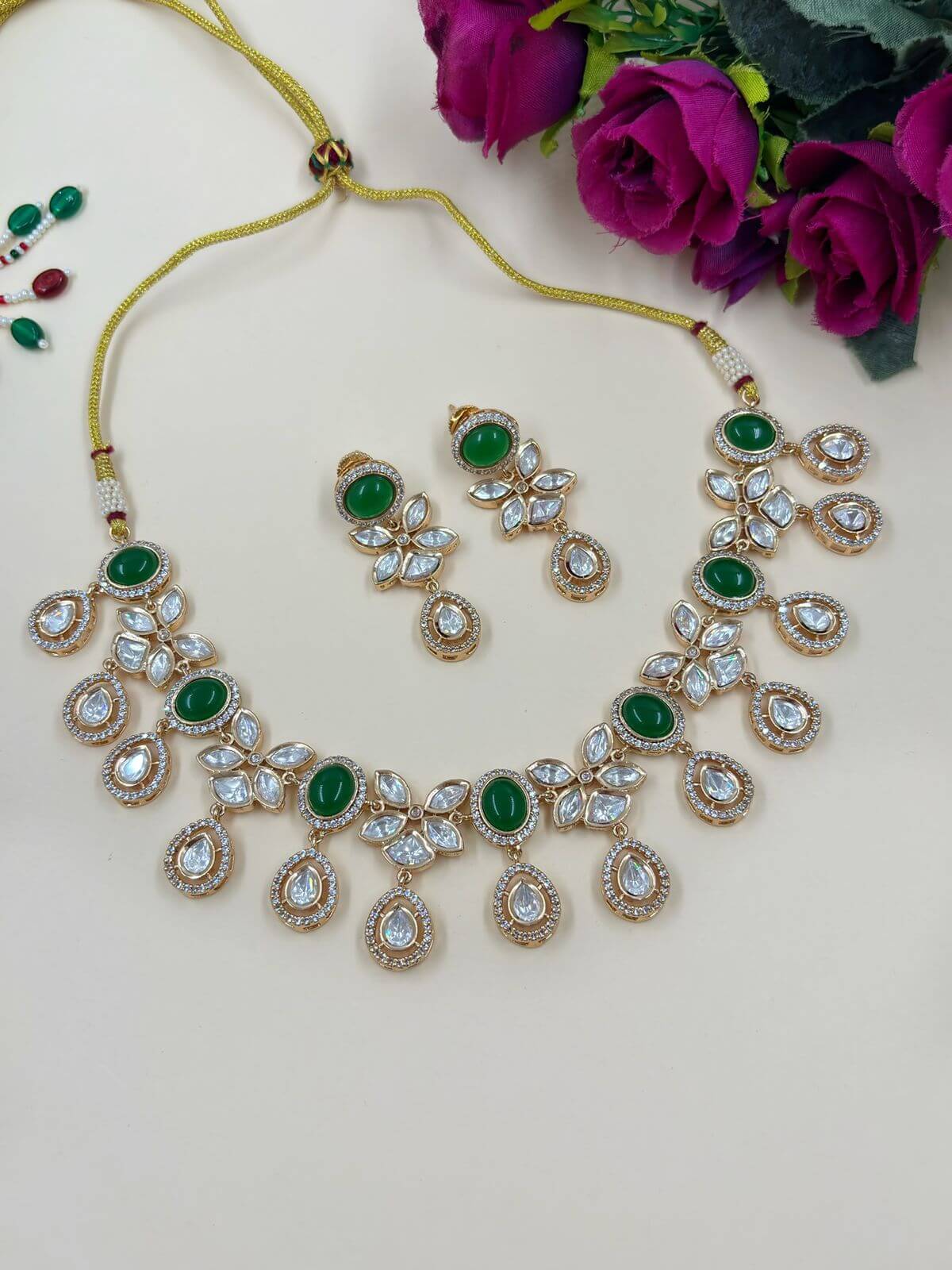 Rishika Designer Kundan Polki Party Wear Necklace Set By Gehna Shop Green