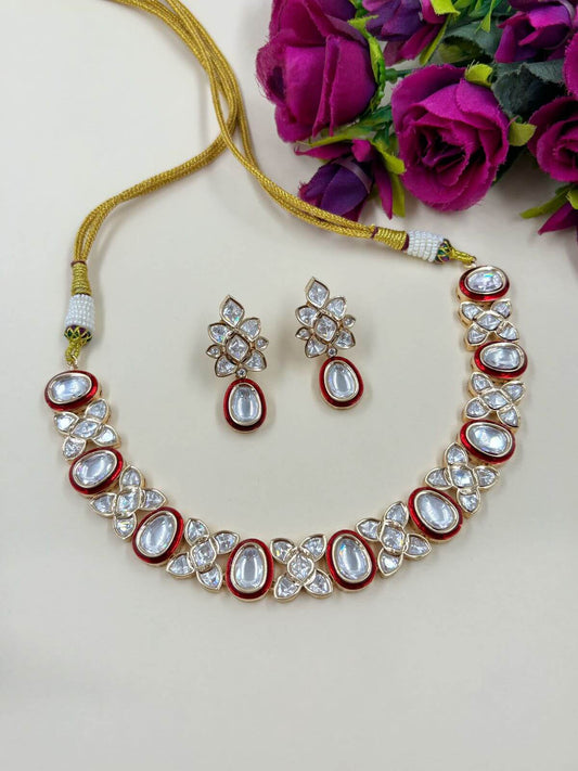 Exclusive Red Polki Necklace Set For Women By Gehnashop