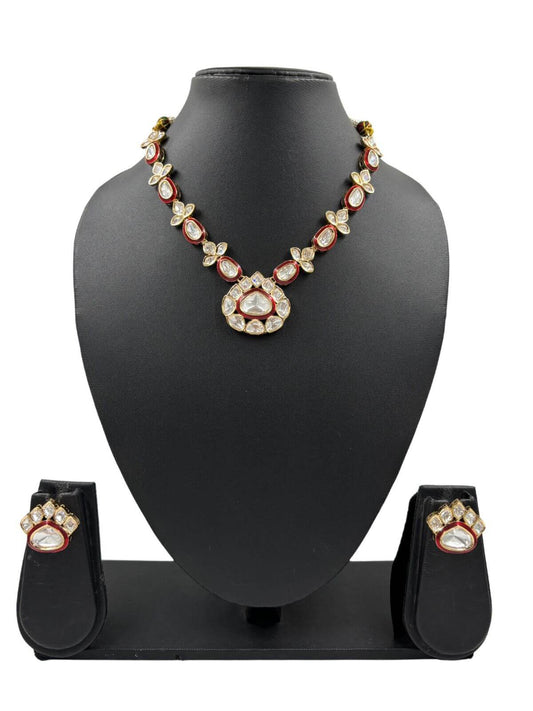  Red Modern Polki Jewellery Necklace Set For Woman | Party Wear Jewellery