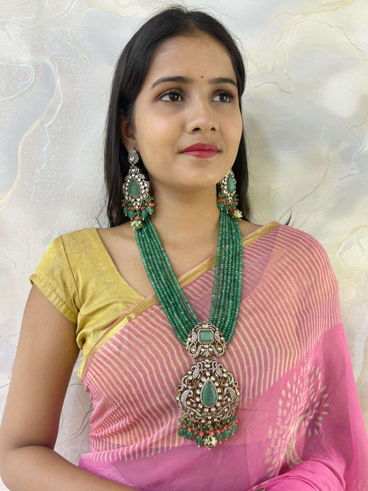 Designer Polki And AD Victorian Jewellery Pendant Necklace Set By Gehna Shop Victorian Necklace Sets