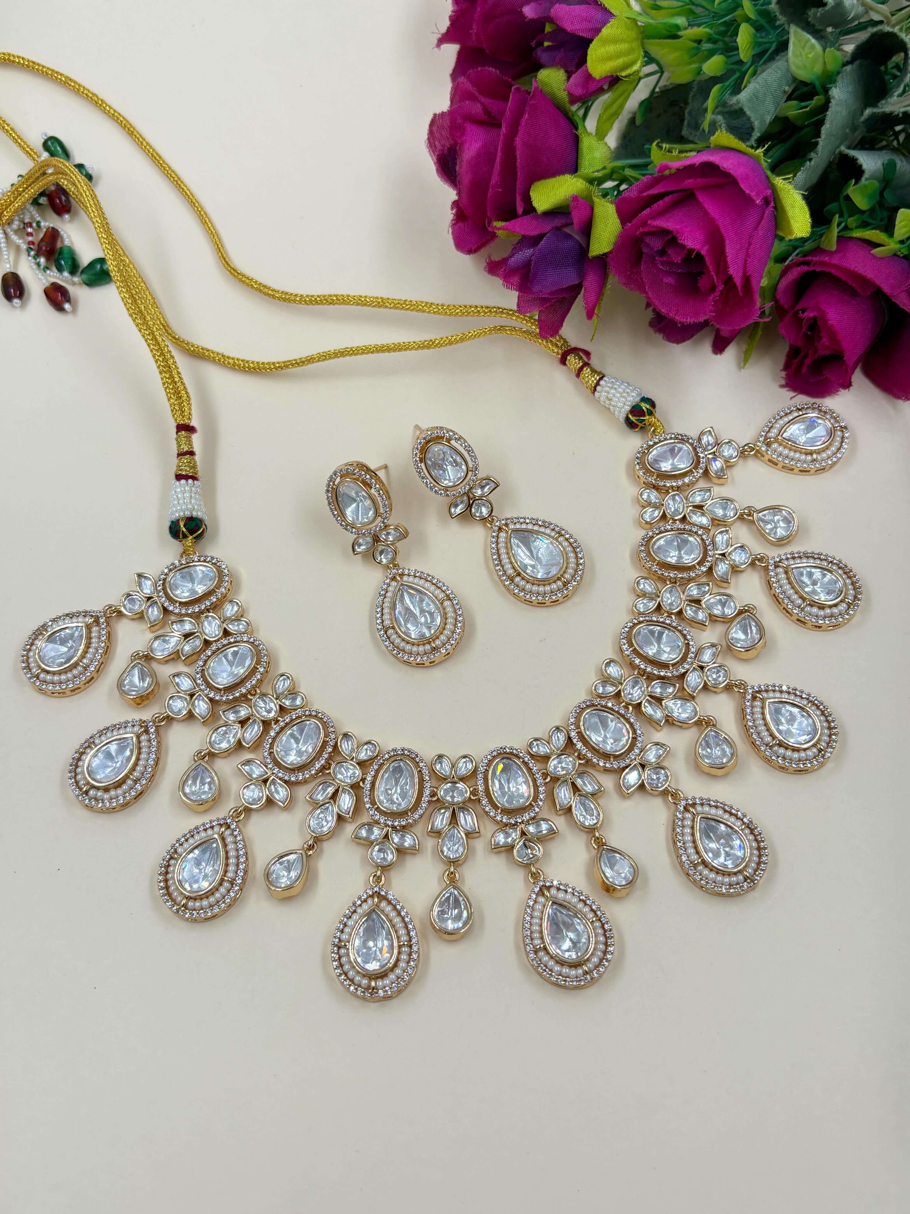 Designer Wedding White Polki Necklace Set By Gehna Shop