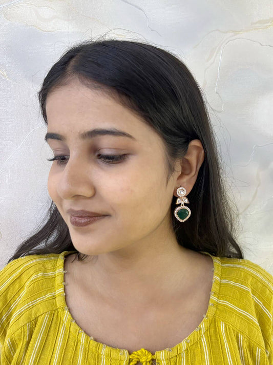 Mouni Artificial Small Green Stone Polki Earrings | Small Lightweight Earrings For Women