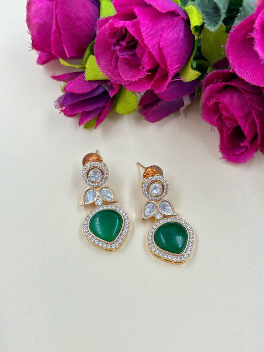 Mouni Artificial Small Green Stone Polki Earrings | Small Lightweight Earrings For Women