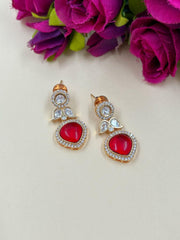 Mouni Artificial Small Red Stone Polki Earrings | Small Lightweight Earrings For Women