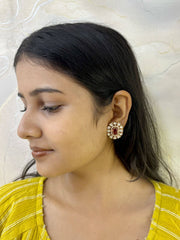 Ishka Unique AD And Uncut Polki Stud Earrings | Pink Kundan Studs