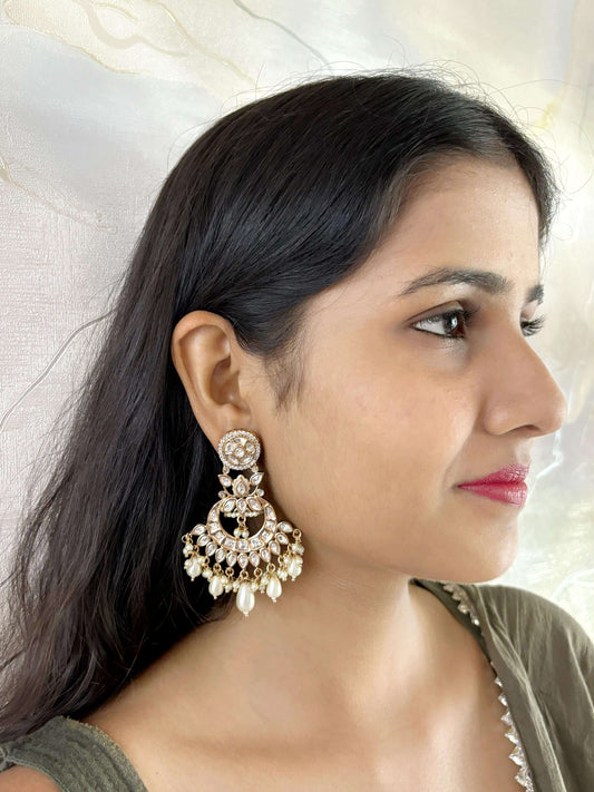 Anandi Designer Polki Chandbali Earrings For Women