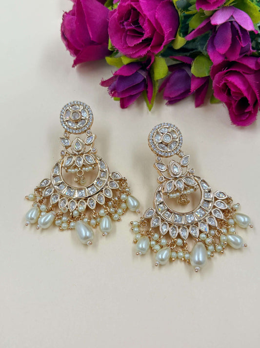 Anandi Designer Polki Chandbali Earrings For Women