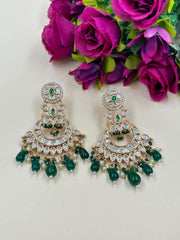 Anandi Designer Green Polki Chandbali Earrings For Women