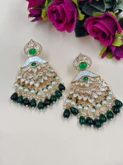 Mrunali Mother Of Pearl Green Polki Chandbali Earrings | Designer Earrings for weddings
