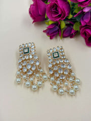 Vamika Pretty Polki Kundan Dangler Earrings with Pearls beads hangings | Party Wear Earrings