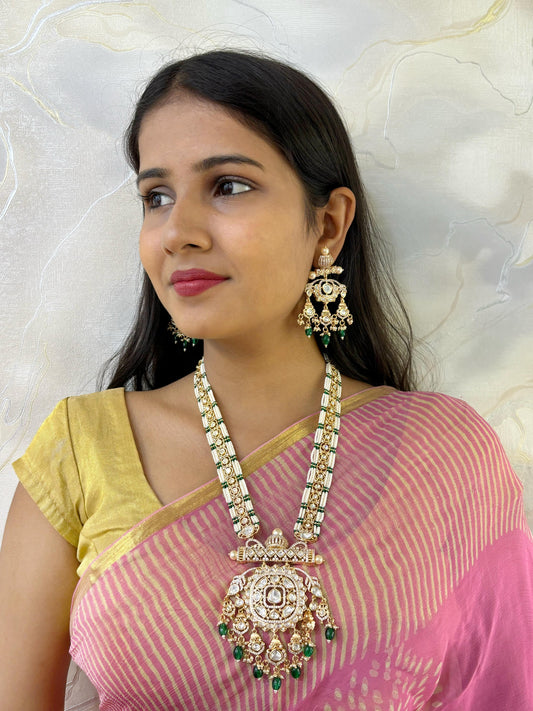 Maharani Long AD And Polki Kundan Necklace Set | Designer Polki Jewellery