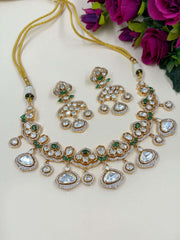 Beautiful Ad And Polki Necklace Set | Green Wedding Polki Jewellery