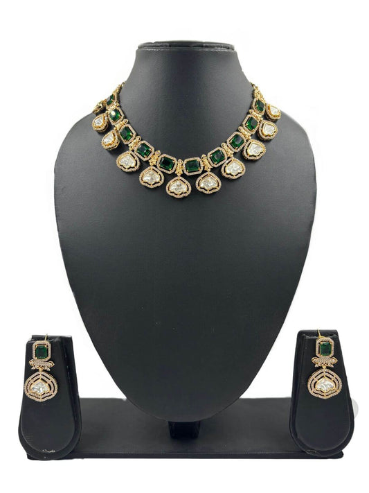 Modern Look AD And Polki Necklace Set with Green Stones| Party Wear Necklace
