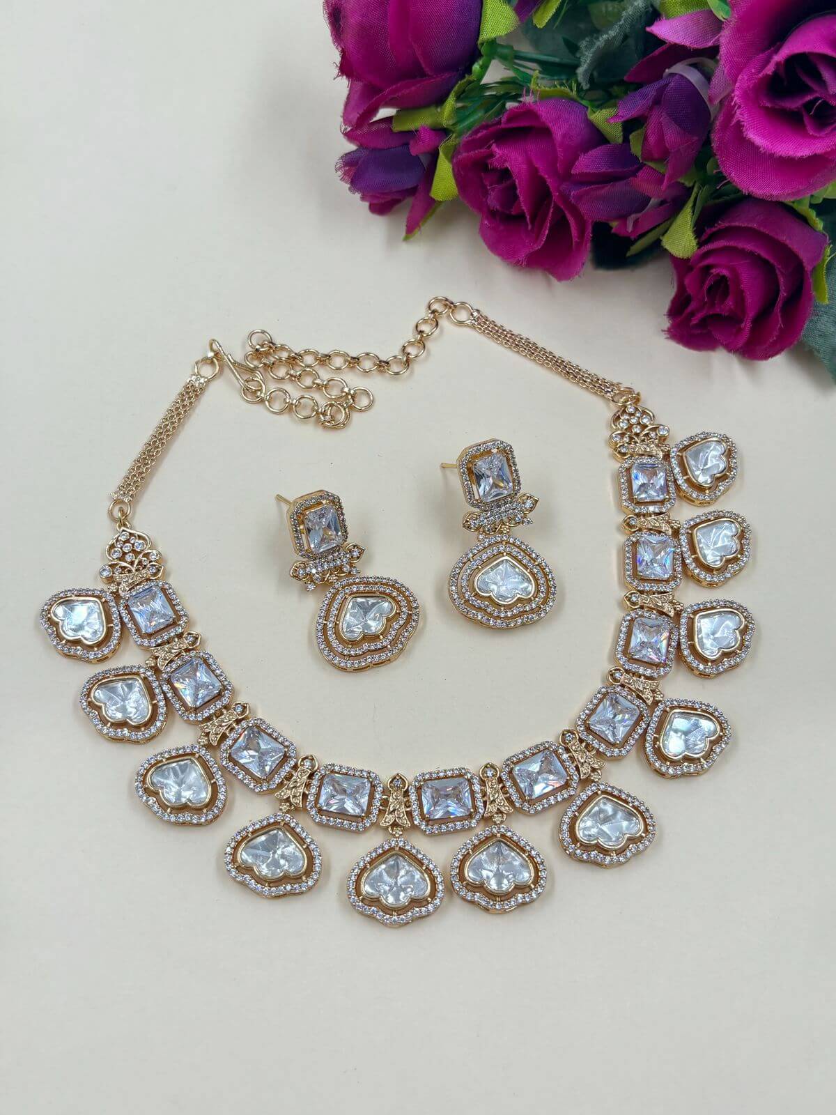 Modern Look AD And Polki Necklace Set with White Stones| Party Wear Necklace