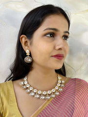 Beautiful Party Wear Zircon And Polki Necklace With Meenakari