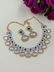 Beautiful Party Wear Zircon And Polki Necklace With Meenakari