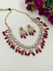 Designer Party Wear Red Polki Necklace Set | Polki Jewellery Online