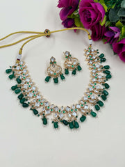 Designer Party Wear Green Polki Necklace Set | Polki Jewellery Online