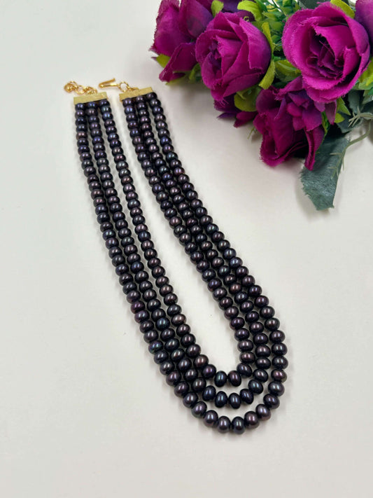 Fresh Water Triple Layer Black Pearls Beads Necklace online 