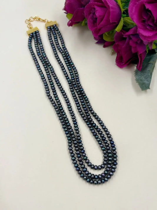 Triple Layered Fresh Water Original Grey Pearl Beads Necklace online