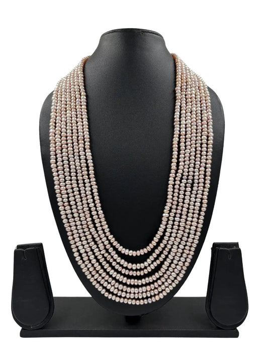 Long Unisex Multilayered Fresh Water Original Pink Pearl Beads Necklace