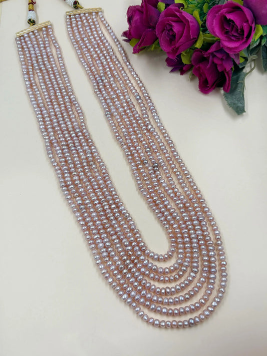 Long Unisex Multilayered Fresh Water Original Pink Pearl Beads Necklace