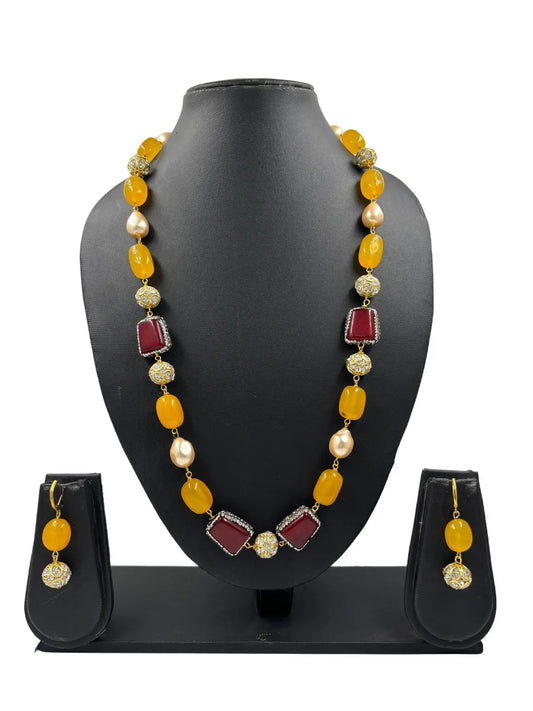 Designer Handcrafted Semi Precious Yellow Jade Beads Necklace Set for women online