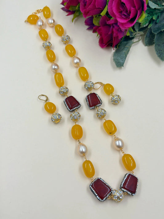 Designer Handcrafted Semi Precious Yellow Jade Beads Necklace Set for women online