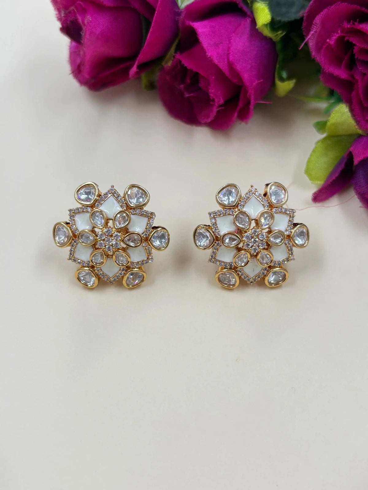 Designer Lightweight Polki Kundan Stud Earrings