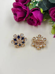 Designer Lightweightblue Polki Kundan Stud Earrings