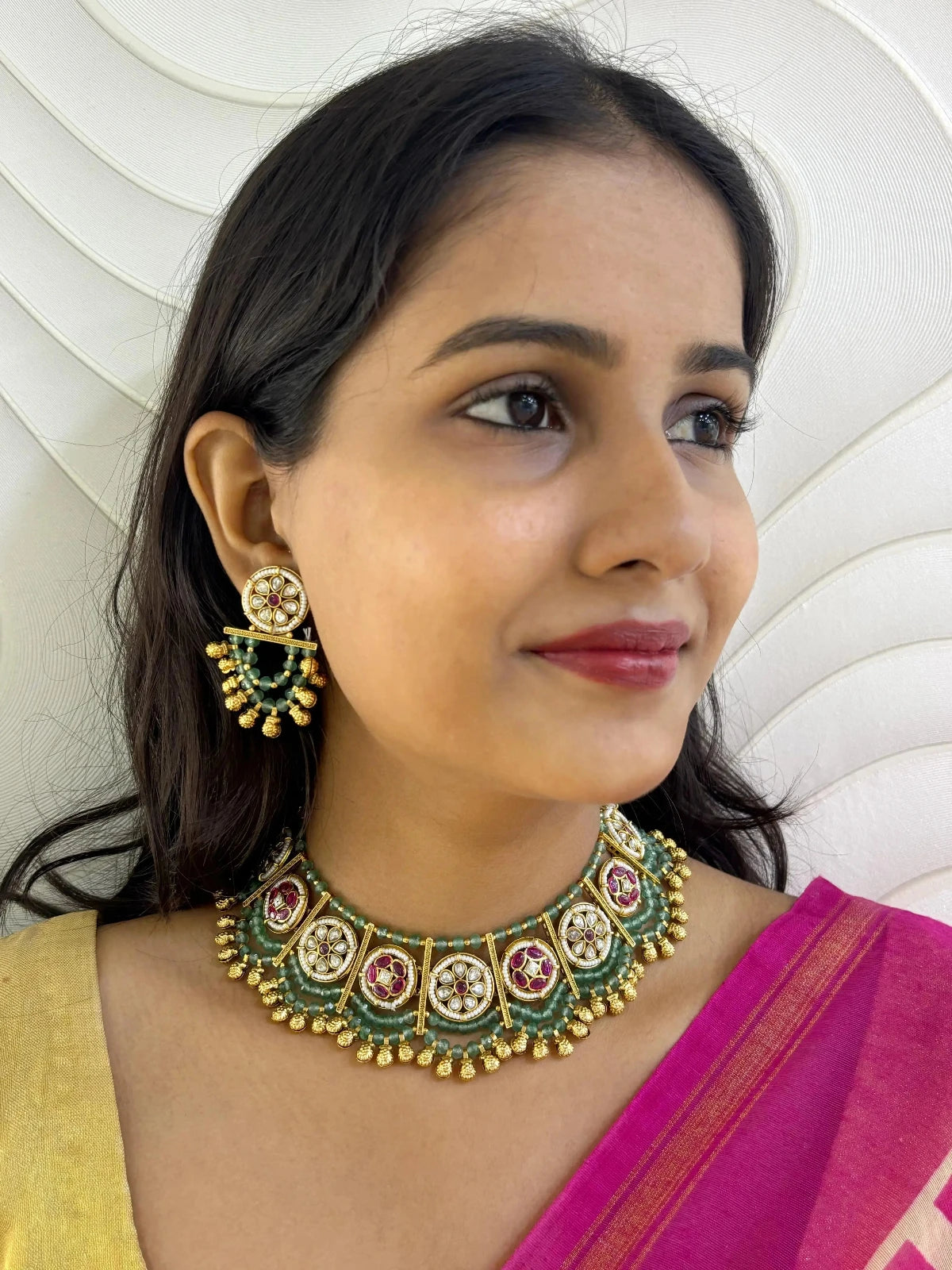 Ananta Designer Green Antique Kundan Gold Jewellery Necklace Set