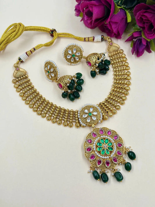 Meher Unique Indian Artificial Antique Golden Necklace Set 